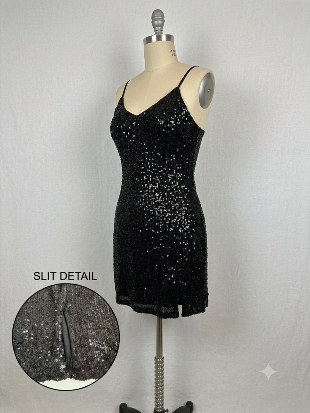 1. State Black Sequin Mini Slip Dress w Spaghetti Straps Mob Wife Urban